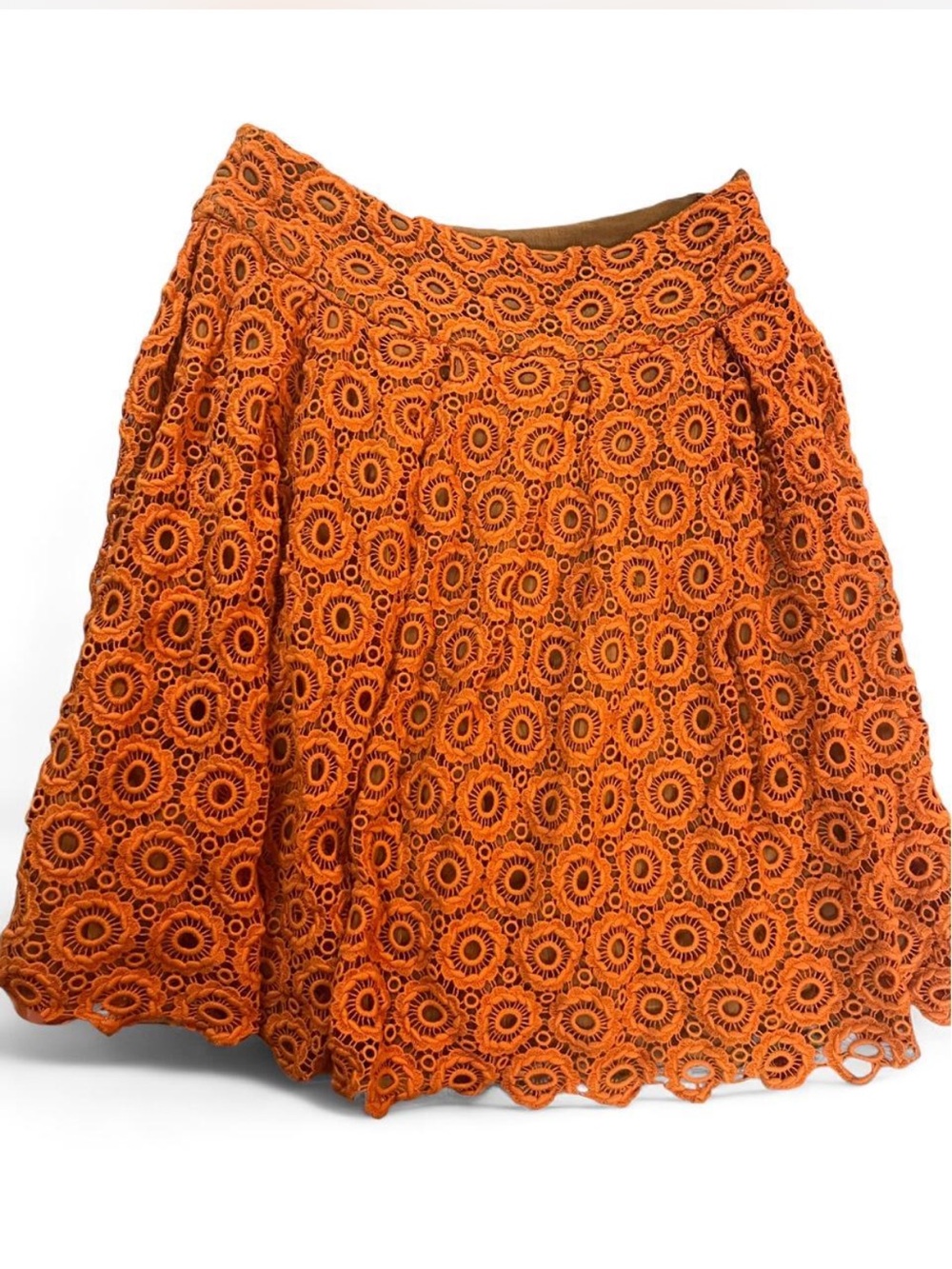 Anthropologie Moulinette Soeurs NWOT Tuberosa Orange Crochet Lace Skirt Size 6